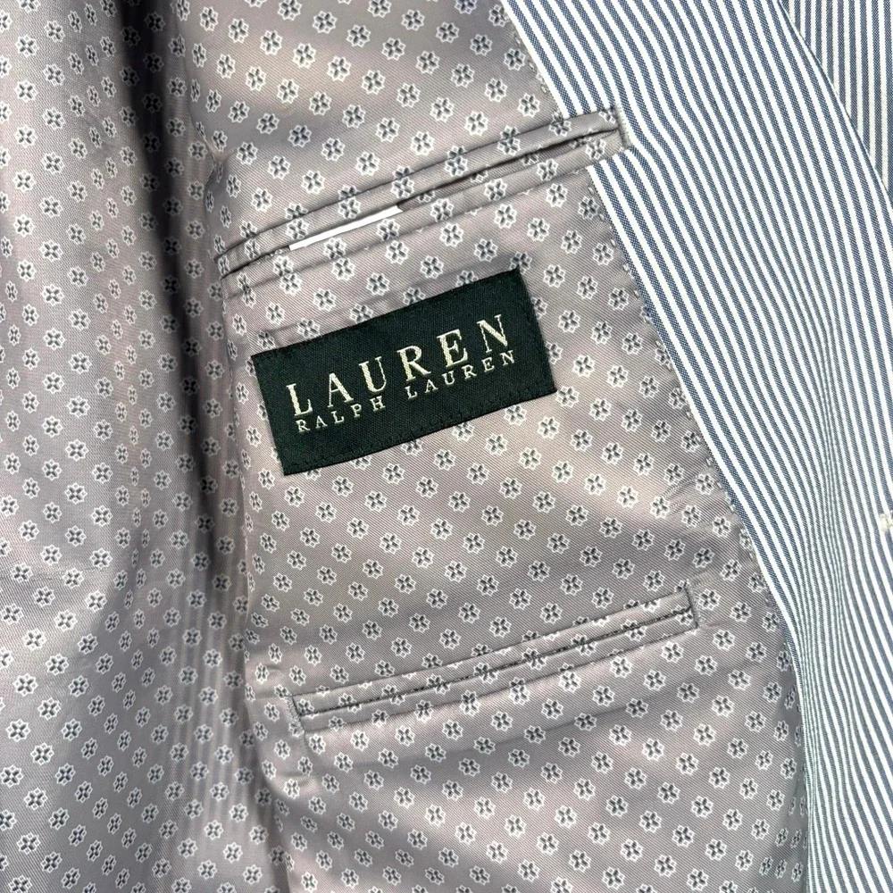 Lauren Ralph Lauren Blue‎ White Striped Seersucker Blazer Sport Coat 48L Coastal